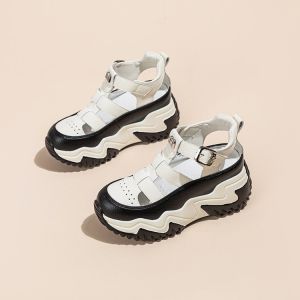 【Free Shipping】Korean-style dad sandals for women 2025 new model high-heeled thick-soled hollow-out sports sandals with internal height increase for petite casual wear