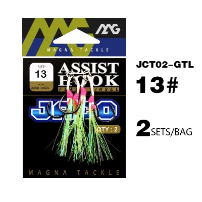 2pcs MAG JACO JCT02-GTL Double Assist Hook UV Mata Kail Jigging Casting Fishing Tackle Slow Fast Jig Pancing Tinsel