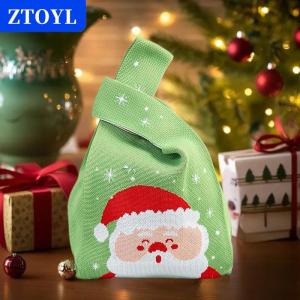 [COD] ZTOYL ถุงของขวัญถักนิตติ้งสำหรับเทศกาลคริสต์มาสกระเป๋าใส่ลูกกวาดแบบถือสำหรับผู้หญิงกระเป๋าผ้าถักนิตติ้งน่ารักถุงช้อปปิ้งแบบใช้ซ้ำได้