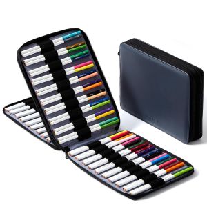 MEEDEN Pencil Marker Organizer Case: Premium PU Leather Zipper Pouch Lined with Silky Velvet - Large Capacity Pen Bag Supplies for Men & Artists – Slate Gray