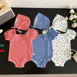 Summer Baby Swimsuit With Swim Cap One Piece Heart Print Girls Swimwear Toddler Swimming Suit Beach Clothing2026