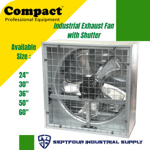 Compact 24" Industrial Exhaust Fan with Shutter CF-680 for Warehouse Poultry Manufacturing Plant Building Malls