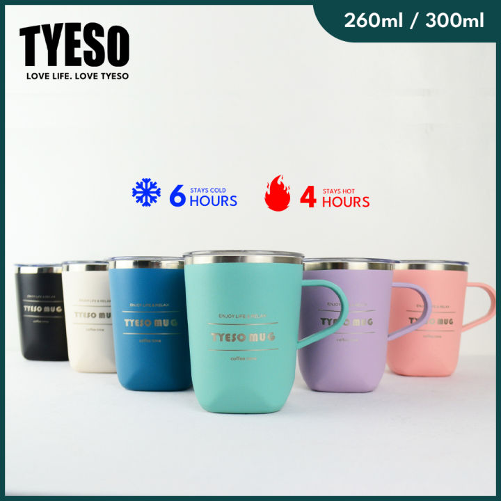 Tyeso Cute Tea Cup with Lid 260ML/300ML Pastel Color Coffee Mug HOT & COLD Insulated Double Wall
