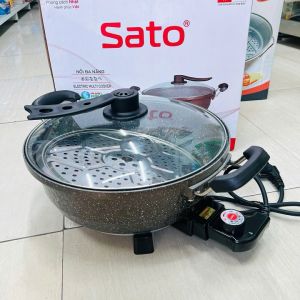 Chảo lẩu điện chống dính chính hãng Sato đa năng nấu lẩuchiênxàohấpcông suất 1700Wdung tích 5 lit dùng gia đình