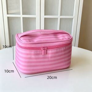 FEELDG Sọc hồng Túi trang điểm Thiết bị cầm tay Dung lượng lớn Túi đựng mỹ phẩm Nhẹ Túi đựng đồ vệ sinh cá nhân Hộp đựng đồ trang điểm