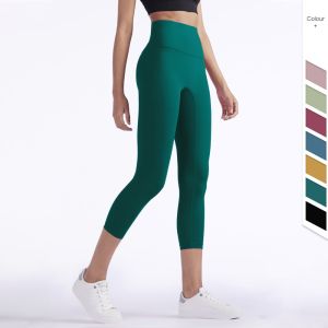 Quality Fabric Nylon Spandex Calf Length Yoga Pants Yoga Leggings for Fitness Yoga Jogging Running Workout Sports Leggings High Waist and Tight Tummy Control Slim Fit Hips Up Hidden Pocket No Awkwardness Line (Size S M L XL) QK1242