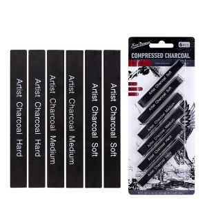 6Pcs Compressed Charcoal Sticks (Soft Medium Hard) Square Vine Charcoal Sticks for Drawing Sketching Shading Charcoal Drawing Set for Beginners & Pro Artists
