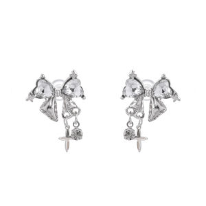 Korean Fashion Bow Silver Color Drop Earrings for Women Zircon Bow Earring Rhinestone Bow Ear Stud Pendientes