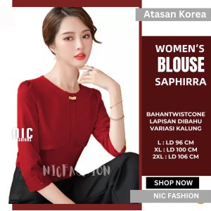 Blouse Wanita Oversize Korea Lengan 3/4 wanita Gaya Korea variasi kalung Saffhire NIC Fashion