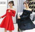 Đầm dự tiệc đầm xòe đầm đẹp váy nữ áo đầm đẹp cao cấp DRESSIE đầm trễ vai hở vai bẹt vai tay dài thời trang nữ sexy đẹp dạo phố dự tiệc quần áo nữ xinh xắn váy đầm dự tiệc sang trọng trẻ trung - DX144 (Đen - Đỏ) - Kèm hình ảnh thật. 