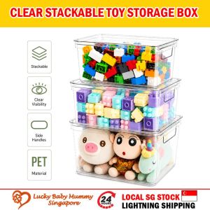 Clear Toy Storage Box with Lid Stackable Dustproof Organizer for Building Blocks Plush Toys Books Snacks