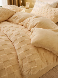 【Super low price】Home Bedding 4 Piece Set Winter Flannel Double-sided Duvet Cover Bed Sheet Pillowcase Flannel Bed Sheets Three Piece Set