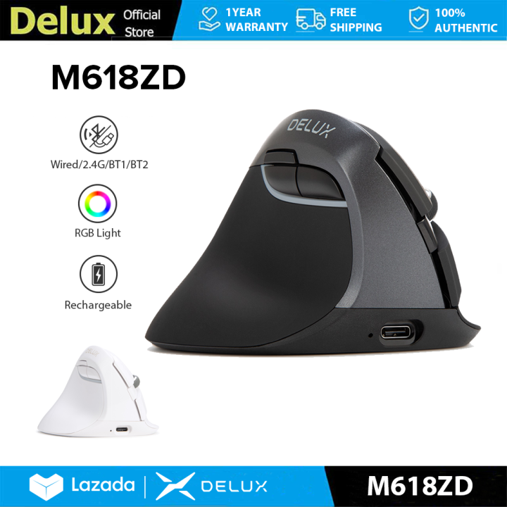 Delux M Zd Left Hand Wired Wireless Vertical Mouse Ergonomic Rechargeable Max Dpi G