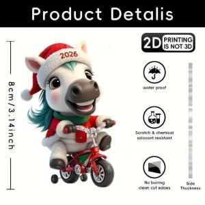 [caichuitan] จี้กระจกมองหลังอะคริลิครูปม้าทำจากอะคริลิครูป2D การ์ตูนของประดับต้นคริสต์มาสของตกแต่งบ้านแบบแขวนปีใหม่