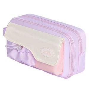 LETOY Multi-layered Macaron Color Pencil Bag Large Capacity Cosmetic Storage Stationery Storage Bag Organizer Supplies Zipper Pen Pencil Case School