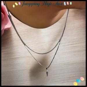 【Jumpping】 2Pcs set Hip Hop Pendant Thin Snake Chain Necklace For Men Punk Color Cuban Link Chain Party Jewelry