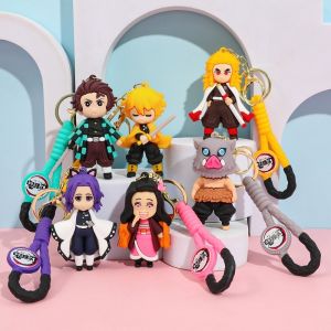 Anime Demon Slayer Kimetsu No Yaiba Doll Blade of Ghost Keychain Cute Characters Bag Pendant Car Key Ring Fans Gift