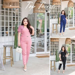 T-S12 SET ชุดเซ็ต 2ชิ้น (เสื้อ+กางเกงขายาว) ผ้ายืดชิโนริ (XL อก42-46” เอว 34”-38”) ชุด เซต สาว อวบ ชุดสาววอวบ ชุดทํางานสาวอวบ แฟชั่นสาวอวบ2022