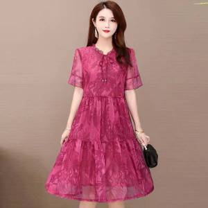 Impression Fashion Women Chiffon Floral Loose Ruffle V-neck Half Flare Sleeve A-line Flounce Long Dress Plus Size
