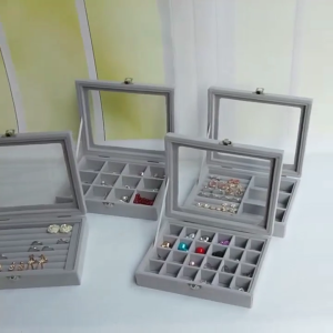 Jewelry Display Box with Compartments Glass Cover Jewelry Holder Stylish Jewellery Organizer Earrings and Necklaces Case