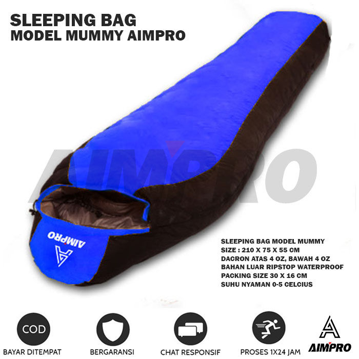 AIMPRO Sleeping Bag Mummy Outdoor Hiking Hangat Tebal Kualitas Terbaik - Sleping Bag - Sliping Bag - Kantong tidur - Kantung Tidur - SB - Selimut Camping Hiking Outdoor Gunung