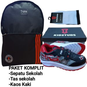 KIDZTUBS Sepatu Sekolah Anak Paket Komplit Sepatu Sekolah + Tas Sekolah + Kaos Kaki Size 28 29 30 31 32 33 34 35 36 37 TUBS1246032625