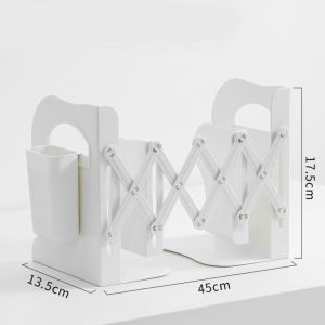 ANBIHE Fixed Book Clip Retractable Bookends with Pen Holder Save Space Divider Book Stand Durable Stationery Adjustable Bookshelf Book Support Stand