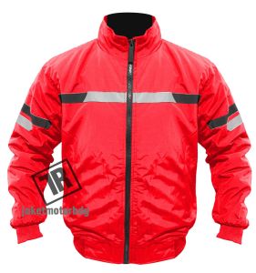 Jaket Bomber Racing Merah dengan list reflector