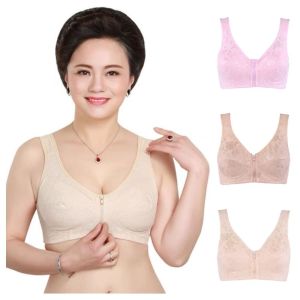 AISHA ไซส์ใหญ่พิเศษ ชุดชั้นในไร้สายของแม่ ซิปด้านหน้า ผ้าคอตตอน ยกทรงดันทรง นุ่มนุ่มๆ ชุดชั้นในชุดชั้นในสตรี บราเซียผู้สูงอายุวัยกลางคน สำหรับผู้หญิง