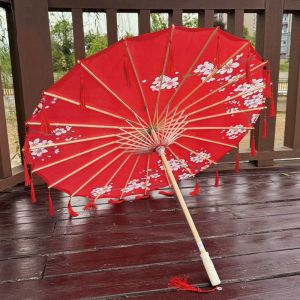 GENENIC Chinese Style Silk Fabric Tassel Umbrella 70cm Handheld Classical Oil Paper Umbrella Antique Windproof Ancient Dance Umbrella for Women