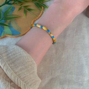 New Chinese imitation turquoise rice bead beaded bracelet womens simple retro gold versatile olive bead collarbone chain bracelet