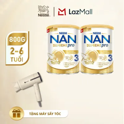 [Tặng máy sấy tóc] Combo 2 lon Sữa Bột Nestlé NAN SUPREMEPRO 3 800g Nhập Khẩu Đức Cho Bé 2 - 6 Tuổi Chứa Đạm Whey Thủy Phân 1 Phần 5-HMOs & Lợi khuẩn BIFIDUS BL
