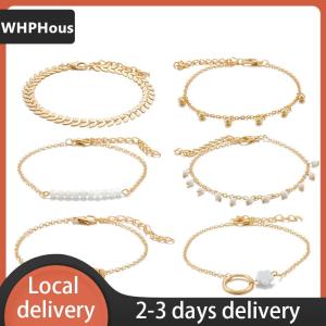 [COD] WHPHous Ship within 24 hours 6Pcs set Boho Bracelet Set Women Tassels Leaves Circular Chains Bangle Jewelry