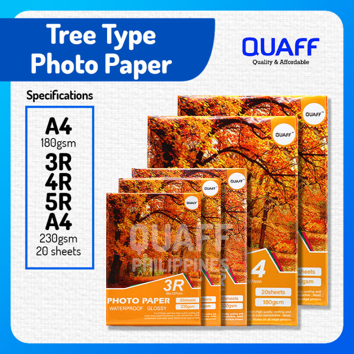 Quaff Glossy Photo Paper 180gsm 230gsm A4 5r 4r 3r Size 20