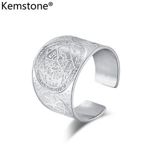 Kemstone Solomon Heptagram Open Rings Stainless Steel Adjustable Ring Mens Silver Gold Plated Black Jewelry