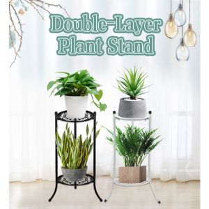 2 Tier Metal Plant Stand Indoor Outdoor Flower Pot Shelf Potted Plant Holder Rack Organizer for Home Decorative Pot Garden
