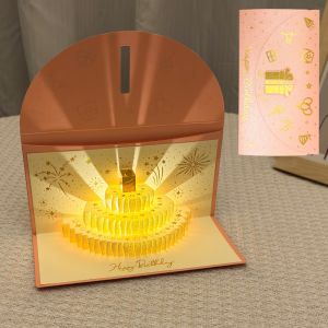 NOBLELYN Foldable Birthday Red Envelope Greeting Card 3D Pop-Up Can Hold 1-20 Cash Musical Light Greeting Card Gold Years Money Red Envelope Surprise Gift