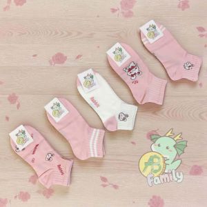 S13C 5Pasang Kaus Kaki Wanita Lucu Pink Motif Kelinci Kaos Kaki Wanita Pendek Import Premium