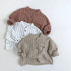 Spring Autumn New Children Long Sleeve TShirts Boys Girls Simple Vertical Striped Shirts Baby Casual Versatile Tops Kids Clothes