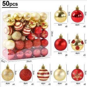 YESPERY 50Pcs/box Christmas Balls Multi-style Christmas Tree Hanging Ornament Red Gold Paintes Bauble Pendant 2025 Christmas Decoration