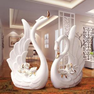2PCS Ceramics Swan Lovers Home Decor Ceramic Crafts Porcelain Animal Figurines Wedding Decoration Lovers Gift