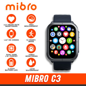 MiBro C3 | Smartwatch | 1.83" Full HD Screen | 70 Sports Mode | Dual Core 2 in 1 Chipset | Stress Monitoring | 2ATM Waterproof
