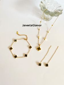 Set Perhiasan Lv Kotak Wanita Bunga Hitam Anti Karat Dan Tidak Luntur