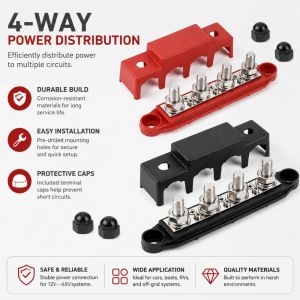 4 Post Power Distribution Block Terminal Screw Bus Bar M8 M10 High Current Wiring Stud Battery Junction Block for RV Ship Car