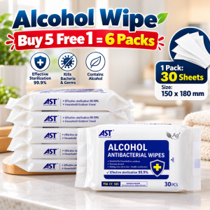 30pcs Sanitizer Alcohol Wipes AST Anti Bacterial Wet Tissue Hygiene Disinfectant School Tisu Basah Sekolah 杀菌消毒酒精湿纸巾