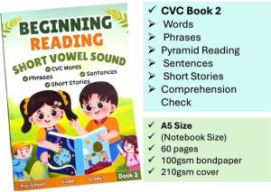 CVC BOOK 2 Beginning Reading Booklet for 3-7 yrs A5 Size 60 Pages with CVC Words Phrases Sentences & Activities