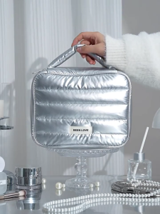 Lightweight Puffer Travel Cosmetic Bag For Women Large Capacity Toiletry Bag With Convenient Hanging Functionality