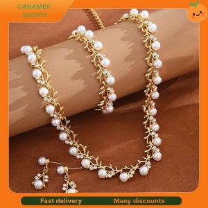 ❣️❣️❣️ 3 Pcs set Fashion Retro Womens Jewelry Set Rhinestone Artificial Pearl Wedding Party Bride Wedding Necklace Bracelet Earrings