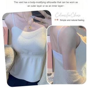 Four Seasons Pleated  Camisole with Chest Pad and Beautiful Back SpringSummer Outside Body Shaping Camisole Pleated Bra Pads Thin Bottoming