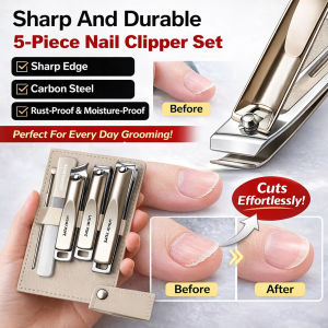 5-Piece Stainless Steel Nail Clippers Set Portable Splash-proof Nail Cutter Plier  Nail Scissors Manicure Nail Trimming Tool